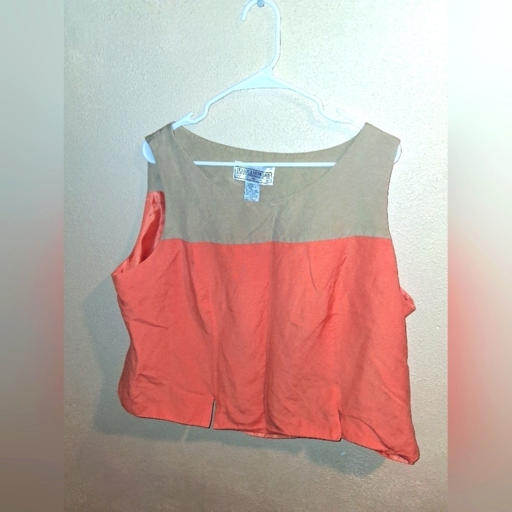 Jessica Howard Linen Blend Top Tan And Coral Cropped 20